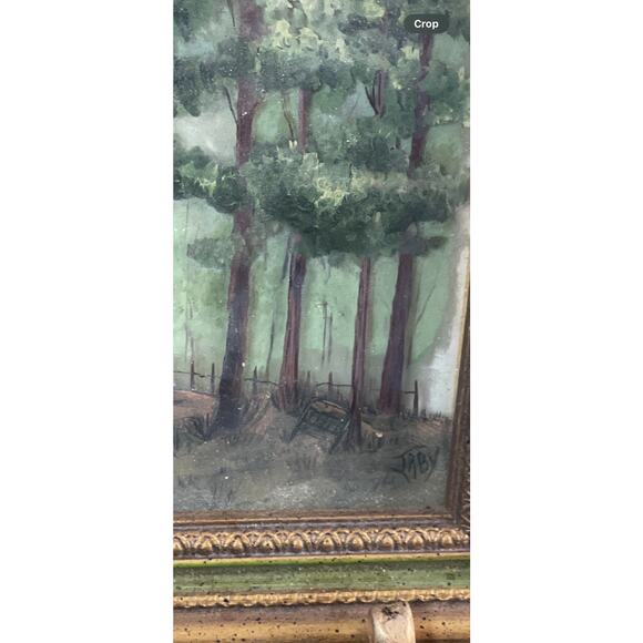 Vintage Glass Painting of a Cabin in the Woods – Signed & Inscribed - Picture 8 of 9